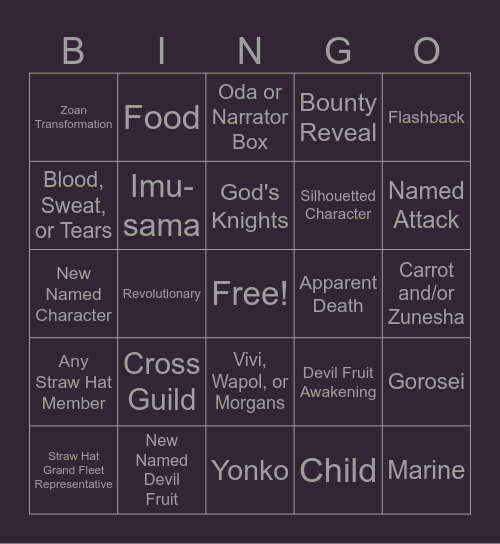 One Piece Chapter 1193 Bingo Card