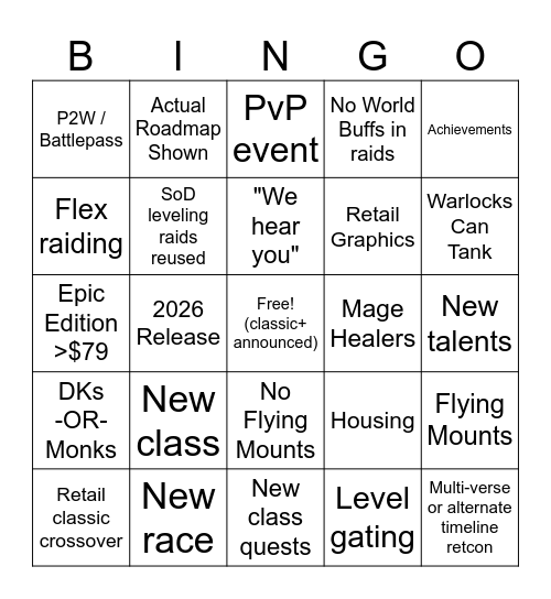 Classic+ bingo Card