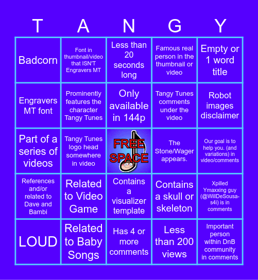 Tangy Tunes Bingo Card