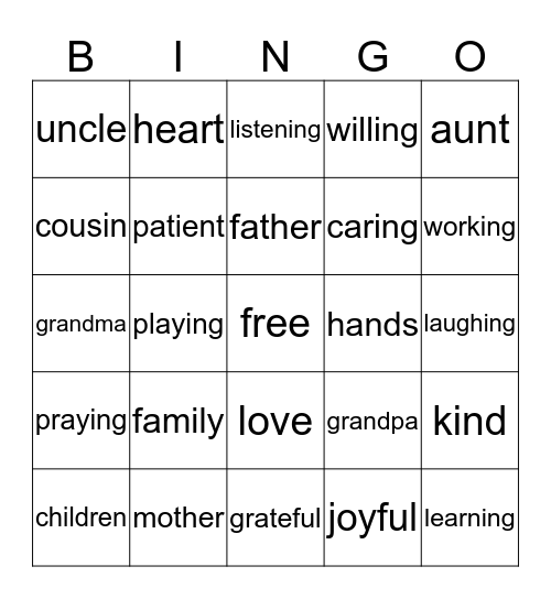 Hearts and Hands Bingo Card