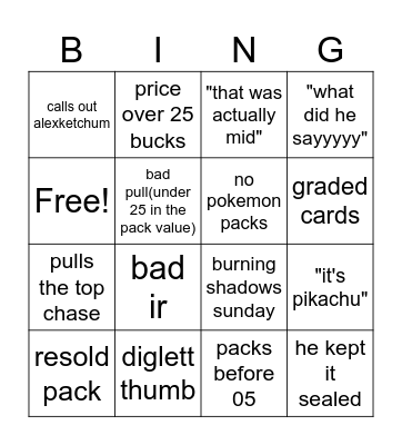 PocketMonster Bingo Card