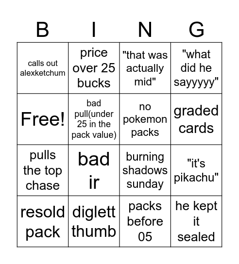 PocketMonster Bingo Card