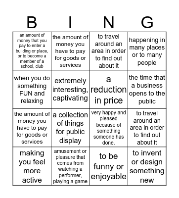 Leisure time Bingo Card