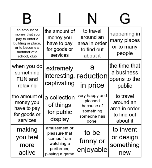 Leisure time Bingo Card