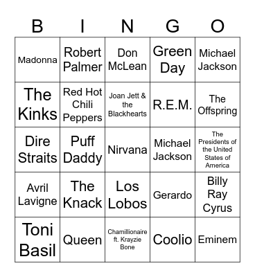 Weird Al! Name the original! Bingo Card