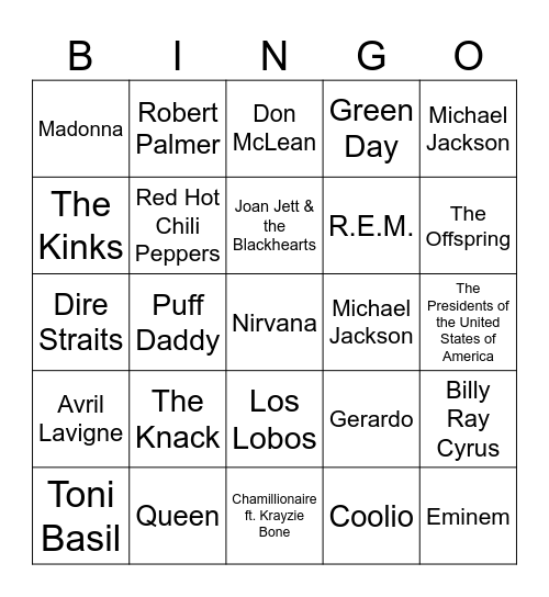 Weird Al! Name the original! Bingo Card
