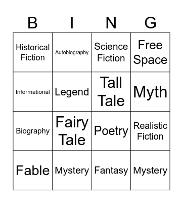 Genre Bingo Card