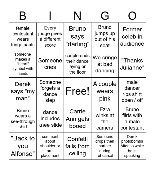 Dancing with the Stars 35th Season! Bingo Card