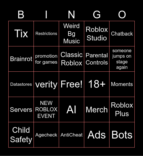 NEW ROBLOX RDC BINGO Card