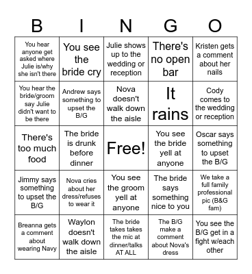 Wedding Bingo Card
