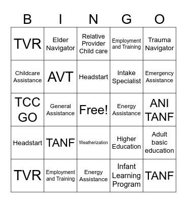 Family Services and Support Bingo Card