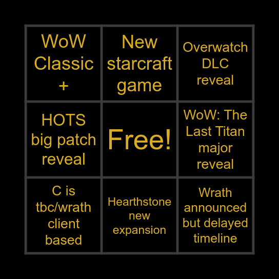 BLIZZCON 2026 Bingo Card