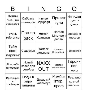 Варкрафтослоп 2026 Bingo Card