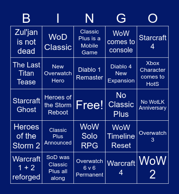 Blizzcon Bingo Card