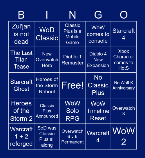 Blizzcon Bingo Card