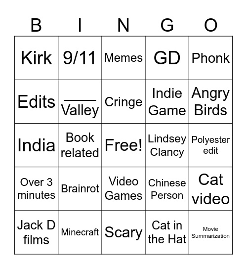 Tiktok Bingo Card
