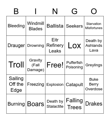 Fun Ways To Die (Valheim) Bingo Card