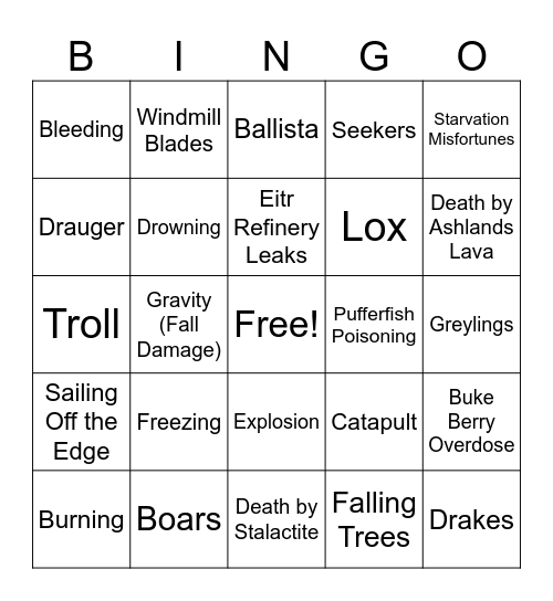 Fun Ways To Die (Valheim) Bingo Card