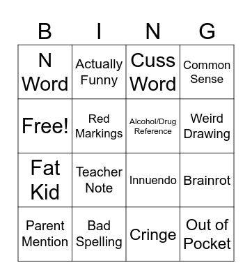 Kids Test Answers Bingo Card