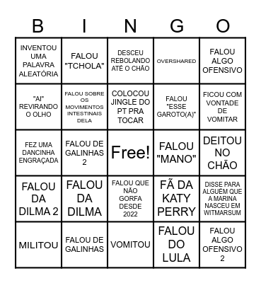BINGO DA ISABEL Bingo Card
