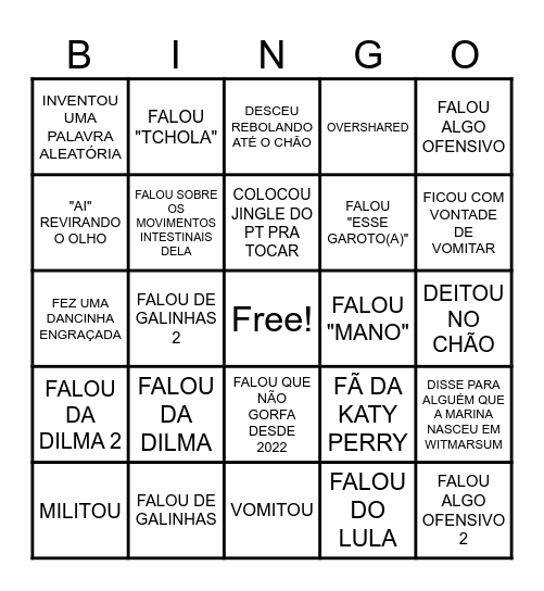 BINGO DA ISABEL Bingo Card