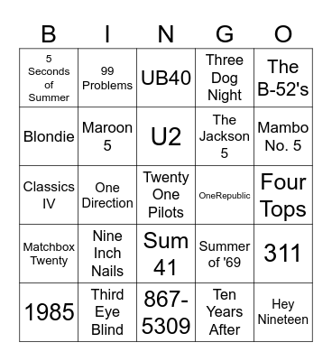 Numbers Bingo Card