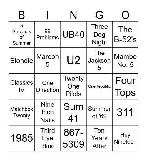 Numbers Bingo Card