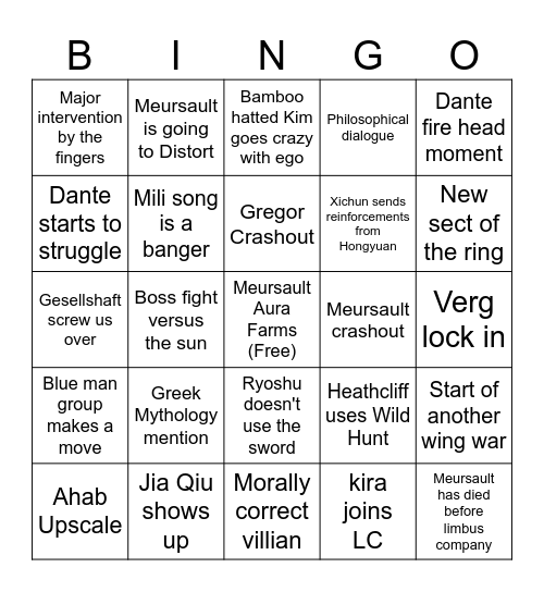 Canto 9 Bingo Card