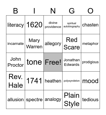 Unit 1 Texts, Terms & Vocab Review Bingo Card