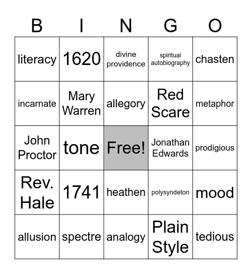 Unit 1 Texts, Terms & Vocab Review Bingo Card