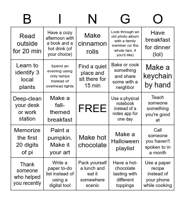 ANALOG OCTOBER Bingo Card