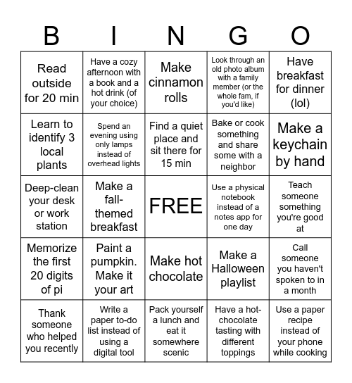 ANALOG OCTOBER Bingo Card