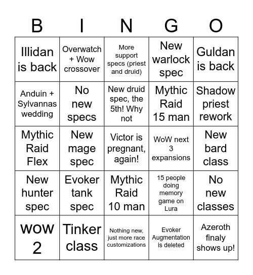 Blizcon Bingo Card