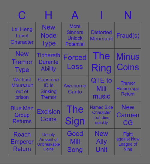 Limbus Company Season 8 Bingo Card