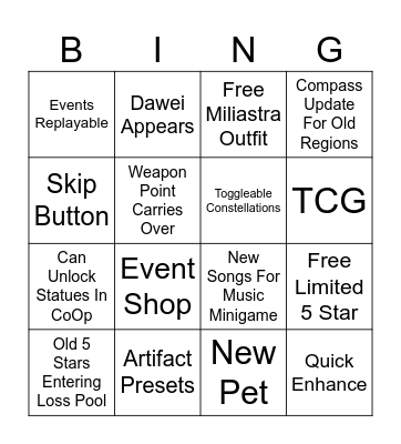 livestream 7.1 Bingo Card