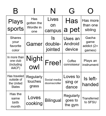 Untitled Bingo Card