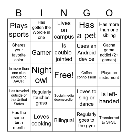 Untitled Bingo Card