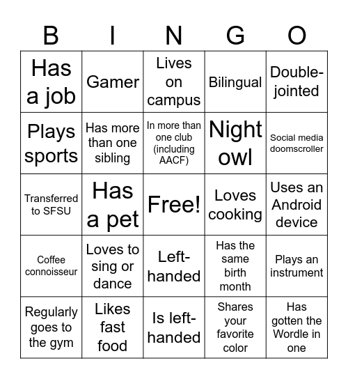 Untitled Bingo Card