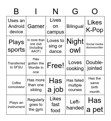 Human Bingo Card
