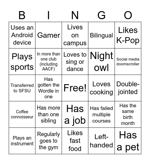Human Bingo Card