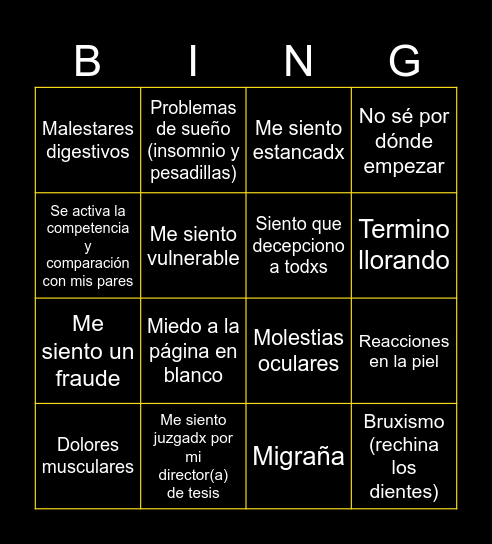 Malestares en la escritura Bingo Card