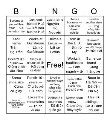 GET TO KNOW YOU BINGO / BINGO LÀM QUEN Bingo Card