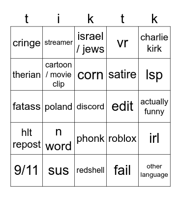 Tiktok Bingo Card