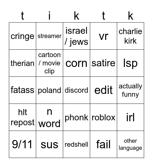 Tiktok Bingo Card