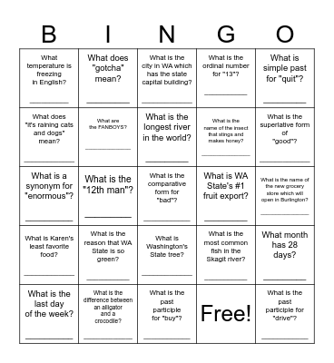 WHADAYAKNOW? LEVEL 4 Bingo Card