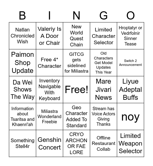 Untitled Bingo Card