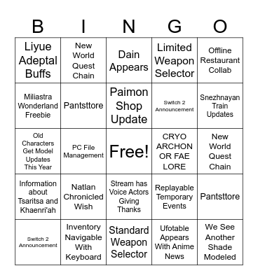 Untitled Bingo Card