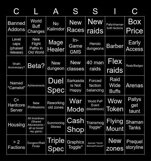Classic + Bingo Card
