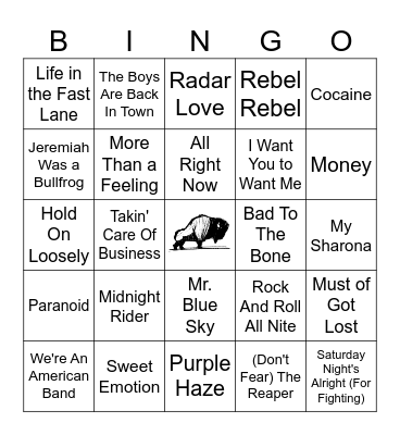 Classic Rock Bingo Card