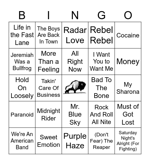 Classic Rock Bingo Card